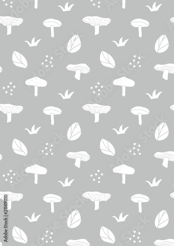 Иллюстрация: Mushroom pattern background. Naive hand drawn background Mushroom pattern background. Naive hand drawn background