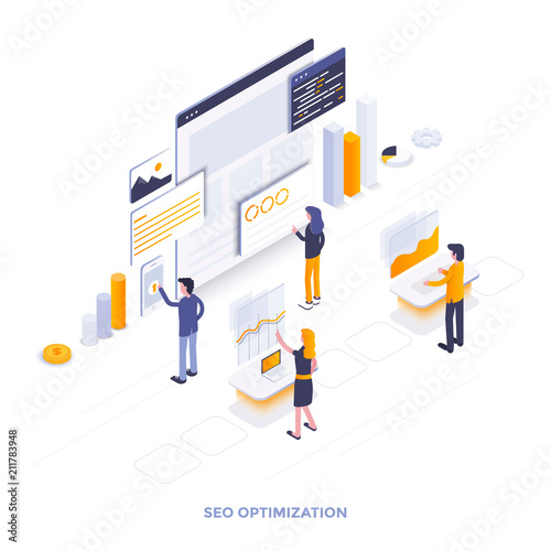 Вектор: Flat color Modern Isometric Illustration design - Seo optimization Flat color Modern Isometric Illustration design - Seo optimization