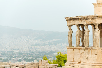 Porch with world famous Caryatids in Erechtheion on Acropolis Hill, Athens, Greece