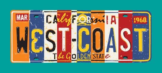 California West Coast license plate vector grunge patchwork