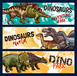 Dinosaur, dino and jurassic monster banners