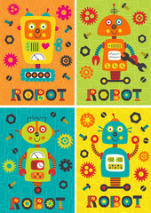 set of posters with robots part 2 - vector illustration, eps
