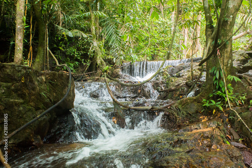 Foto obraz na płótnie canvas jednoczęściowy - Waterfall Ton Sai in the forest phuket Thailand. Tropical zone Thailand Southern