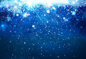 Winter,  blue, snowflakes background. Christmas background.