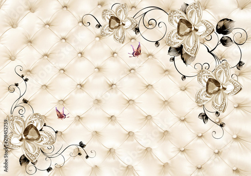 Fototapeta 3D Light golden jewelry background wallpaper. 3D wallpaper.