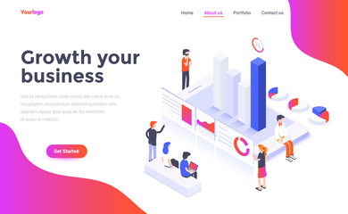 Flat color Modern Isometric Concept Illustration - Growth your business