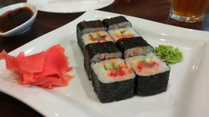 Sushi roll with salmon. Japanese food.