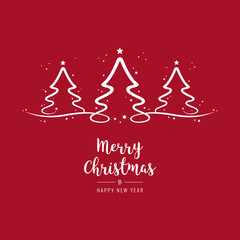 christmas trees lettering greetings red background