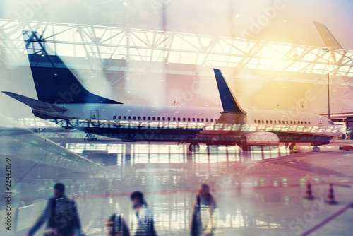 Modern airport with blur effects. double exposure © alphaspirit