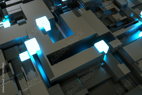 3d rendering, luminescent squares and dark background © Vink Fan