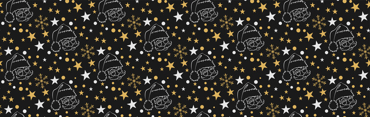 Christmas background with stars, Santa and snowflakes. Vector illustration