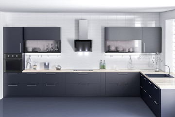 Dark kitchen furniture, kithen, modern food room, beatyful design 3d rendering 