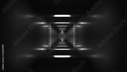Plakat Korytarz kosmiczny. Futurystyczny tunel ze światłem. Pusty Sci Fi Futurystyczny Ciemny Pokój Z Light Blue Lights