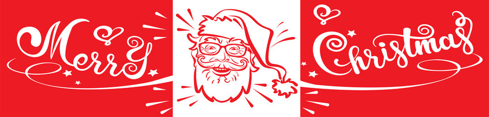Christmas card with a Santa Claus and text Merry Christmas on a red background. Christmas card. Banner. Vector image