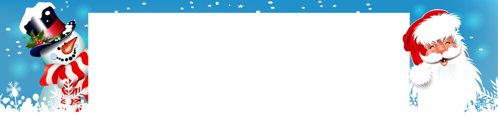Santa Claus and a snowman holding a blank sign