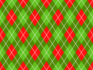 Christmas Red and Green Argyle Seamless Vector Pattern Background. Xmas Sweater Style Textile Print. Classic Stockings Diamond Check Fabric Texture. Pattern Tile Swatch Included.