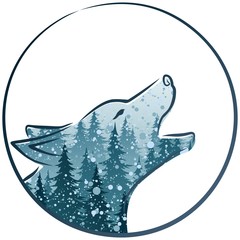 Wolf with the winter forest.
