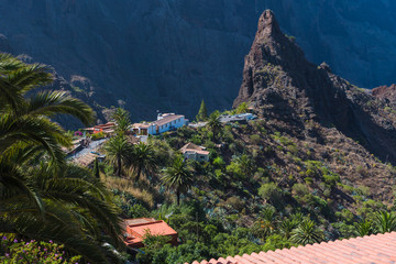 Stunning view of the gorge and the village of Masca.Tenerife. Canary Islands..Spain
