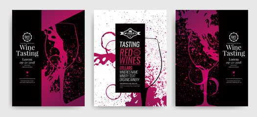 Artistic background for wine event. Idea for painting and wine event promotion, wine tasting. Illustration of wine glass and colorful spots. wine glass silhouette.
