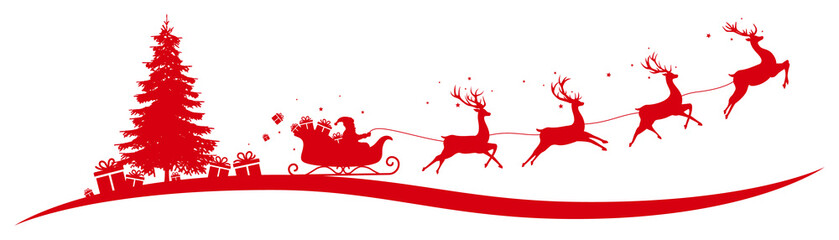 Christmas border with flying sleigh