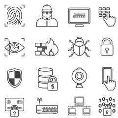 Cyber security, data protection, hacker and malware line icons