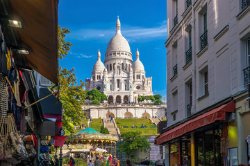 Sacre Coeur Cathedral on Montmartre Hill in Paris