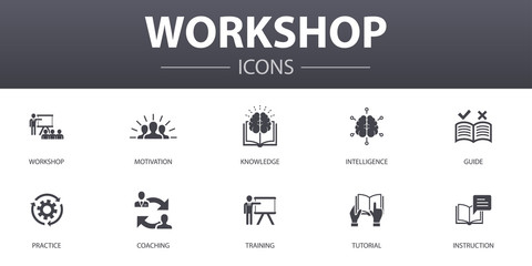 workshop simple concept icons set. Contains such icons as motivation, knowledge, intelligence, practice and more, can be used for web, logo, UI/UX