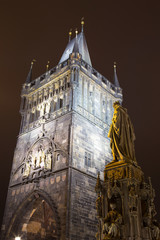 The Powder Tower or Powder Gate --is a Gothic tower in Prague, Czech Republic (Night view)