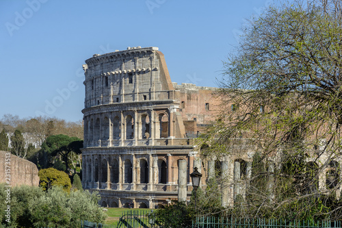 Zdjęcie XXL Widok na Forum Romanum i miasto Rzym z Palatynu. Forum z sąsiednimi budynkami znajduje się w centrum starożytnego Rzymu. Świątynie, łuki, bazyliki i inne budynki.