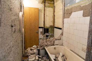 old bathroom demolition before complete renovation