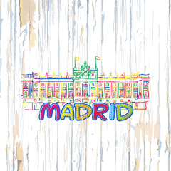 Colorful Madrid drawing on wooden background