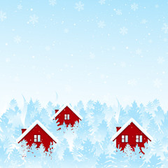 Christmas greeting card with winter landscape