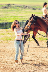 girl trains horse