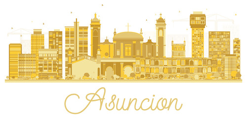 Asuncion Paraguay City Skyline Silhouette with Golden Buildings.