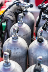 Scuba diving air tanks on the boat