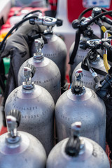 Scuba diving air tanks on the boat