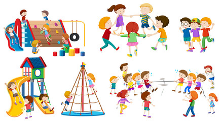 Set of isolated kid at playground