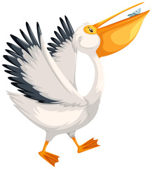A pelican character walking