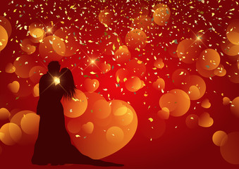 Valentine's Day background with silhouette of wedding couple