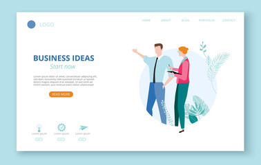 Landing page for site or web page template for business projects, training, coaching with people and space for text on white background.