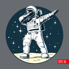 Astronaut dabbing on the moon, comic style vector illustration.