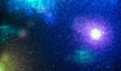 View of universe with light of sun, stars and amazing colorful