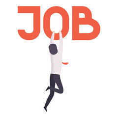 Businessman holding on to the word Job, office worker fired from job, unemployment concept, job search, recruitment, hiring vector Illustration