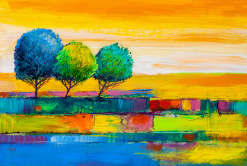 Trees, oil painting, artistic background