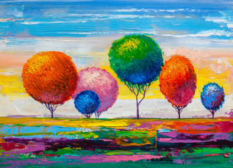 Round trees, painting.