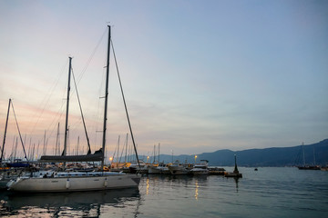 yachts in the marina at sunset, digital photo picture as a background