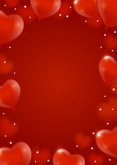 Valentines day background with hearts balloons on red
