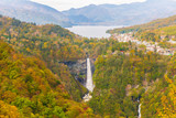 Kegon Falls and Chuzenji lake in autumn, Nikko, Japan.