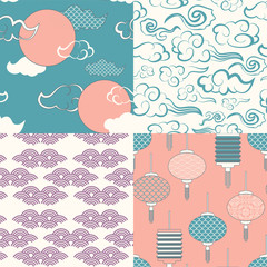 set of chinese vector seamless patterns. Endless texture can be used for wallpaper, pattern fills, web page background,surface textures. - Vector illustration