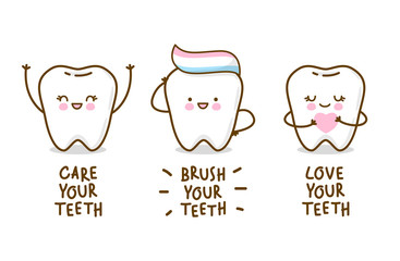 Set of cute little teeth isolated on white